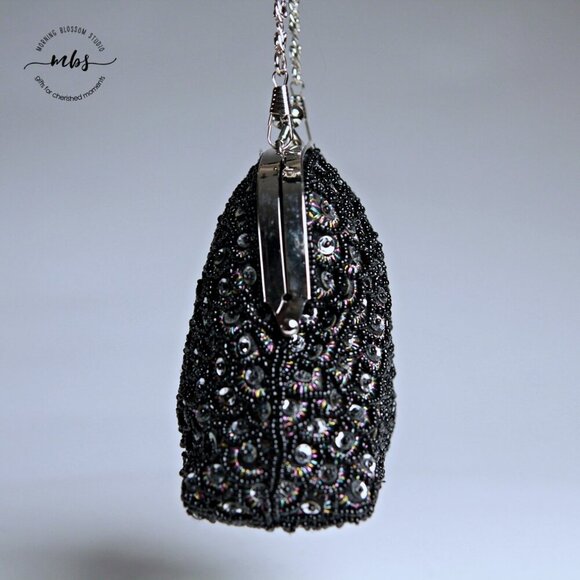 Vintage Sequins Beaded Silver Chain Strap Mini Shoulder Bag - Picture 6 of 10